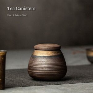 vintage japanese ceramic tea canister overall view with wooden lid
