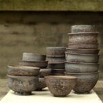 full collection view of vintage japanese clay tea cups multiple sizes 1.7 to 3.7oz