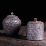 vintage japanese rustic ceramic tea canister main view