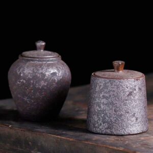 vintage japanese rustic ceramic tea canister main view