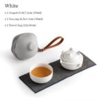 white cute cat ceramic japanese travel tea set with carrying bag