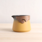 yellow gradient ceramic japanese fairness cup gong dao bei with walnut wood ring